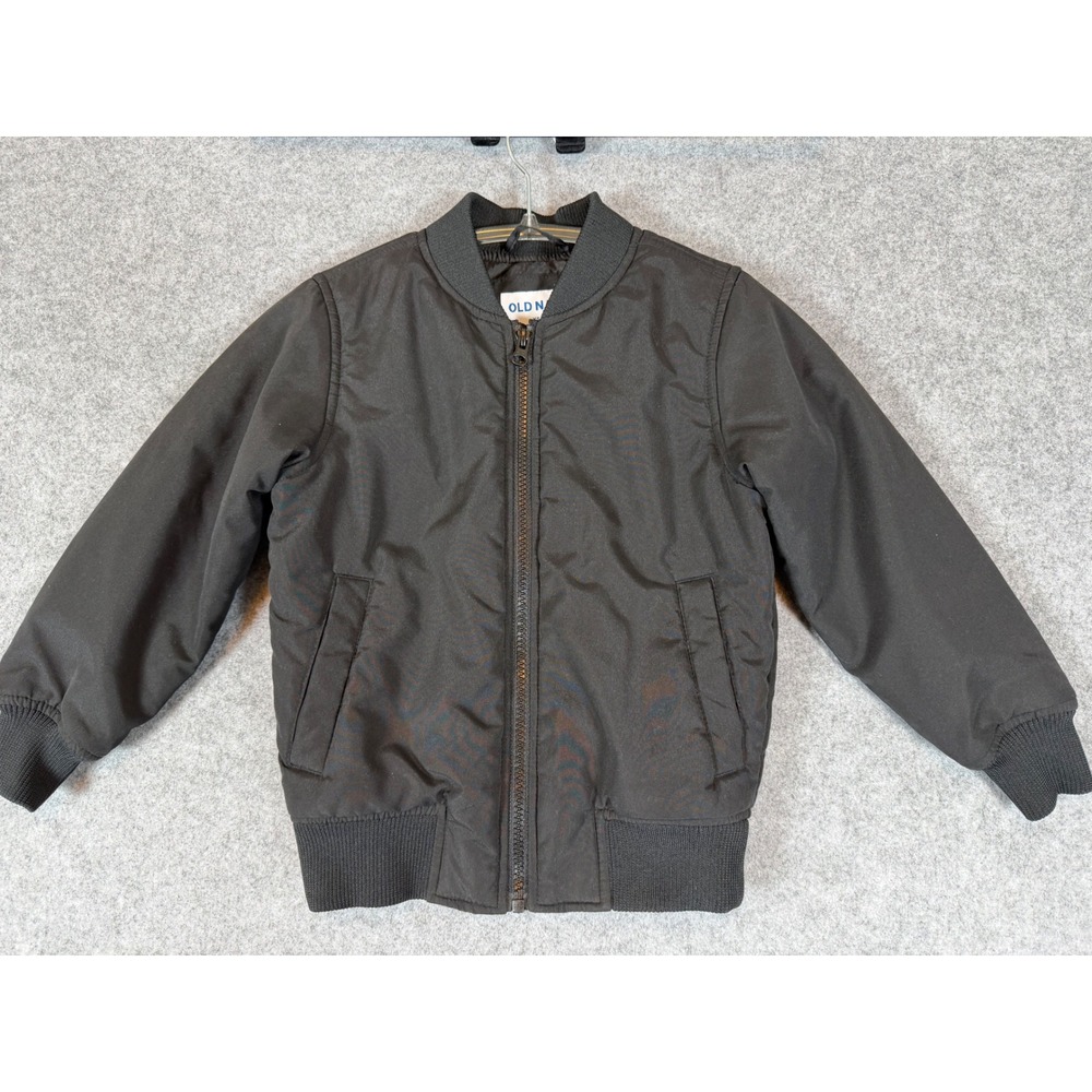Old Navy Nylon Bomber Jacket Kids XS 5 Black Excellent Full Zip 805293-00